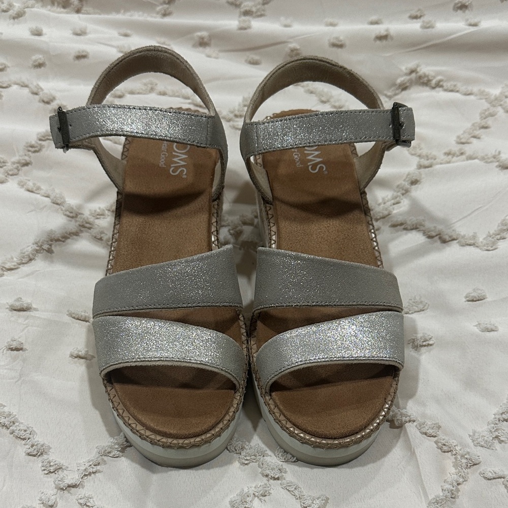 TOMS Women's Silver Glitter Strap Sandals
